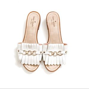 Brie Metallic Chain Flat Slide Sandal White Size 9